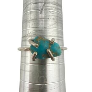 Raw Turquoise Nugget Prong Set Delicate Band Ring Size 8